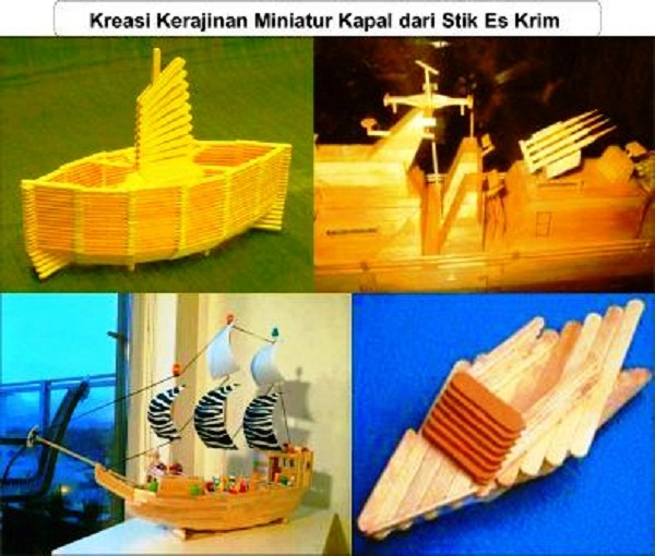 kreasi kerajinan miniatur kapal dari stik eskrim