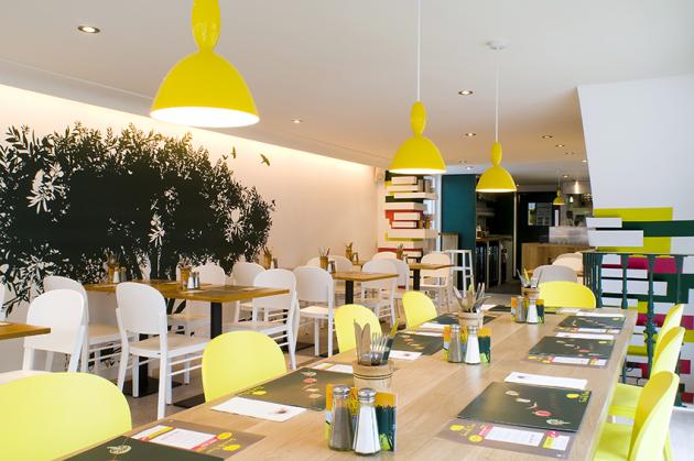 bright colours restaurant interior