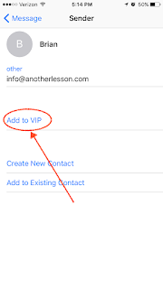 Screen capture indicating where to press for Add to VIP