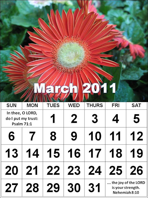 2011 Calendar Of March. Christian March 2011 Calendar