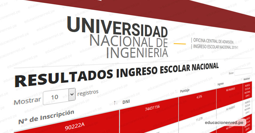 UNI publicó Resultados Examen de Ingreso Escolar Nacional 2019-1 (Domingo 2 Diciembre) Lista de Ingresantes Concurso Nacional Escolar - Examen Admisión - Universidad Nacional de Ingeniería - www.uni.edu.pe