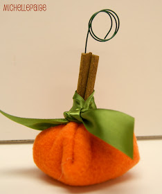 Pumpkin place cards made from Dollar Store supplies.  No sew!