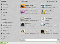 LinuxMint 13 Main Menu, showing favorite applications added by default