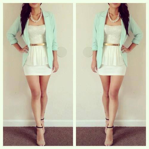 Light green jacket and white blouse for ladies