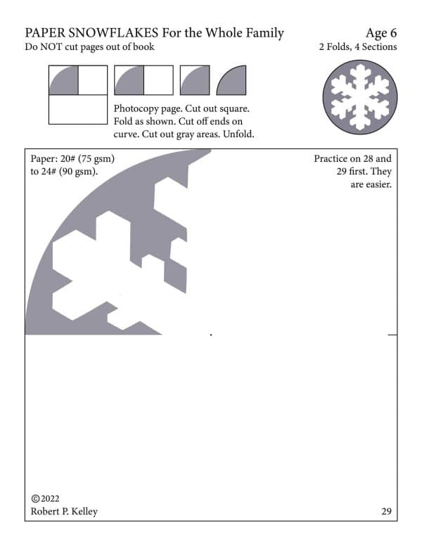 Sample paper cut snowflake template with printed instructions