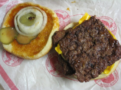 Wendy's BBQ Bacon Double Jr. Cheeseburger Deluxe inside - no bacon!