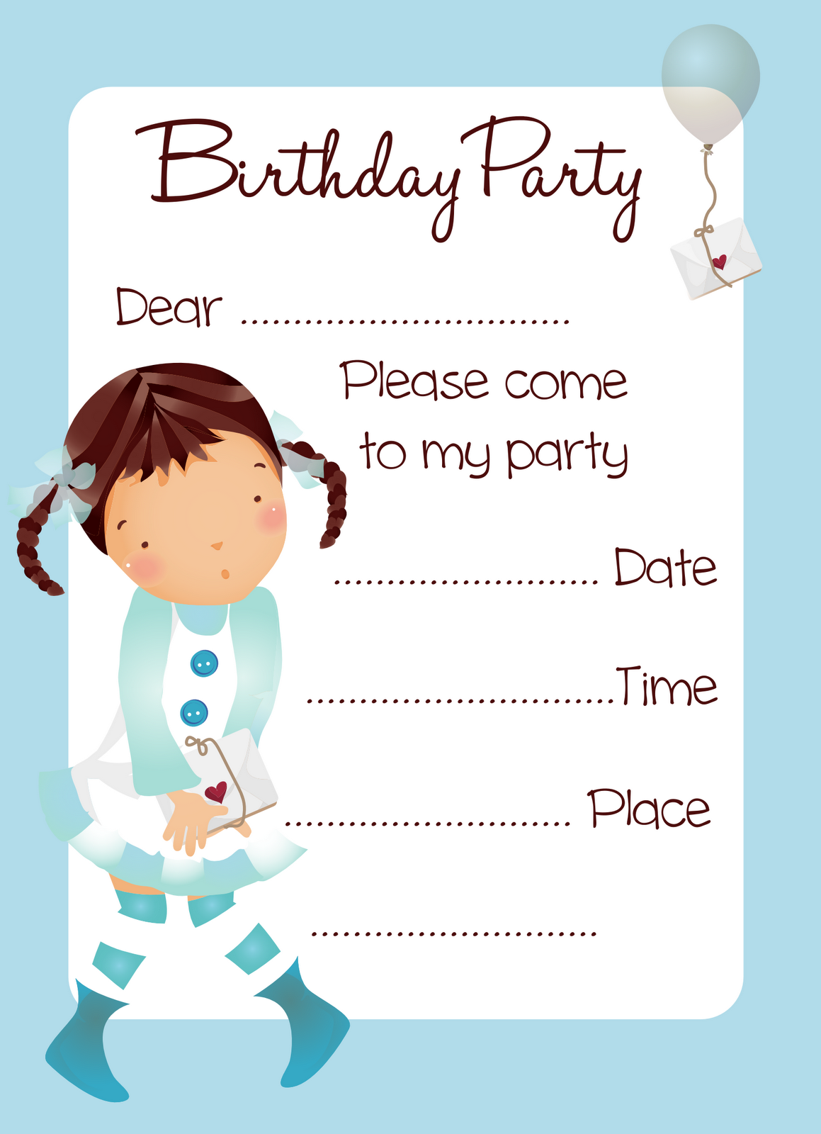 Girls Party Invitations Printable 2