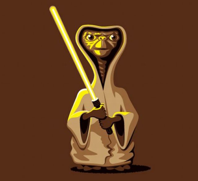 Check out this cool t shirt design featuring ET as a Star Wars Jedi Knight