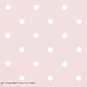 papel para paredes con el fondo rosa palo y los topos en color blanco ref. 054