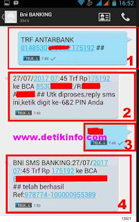 format sms banking BNI KE BCA