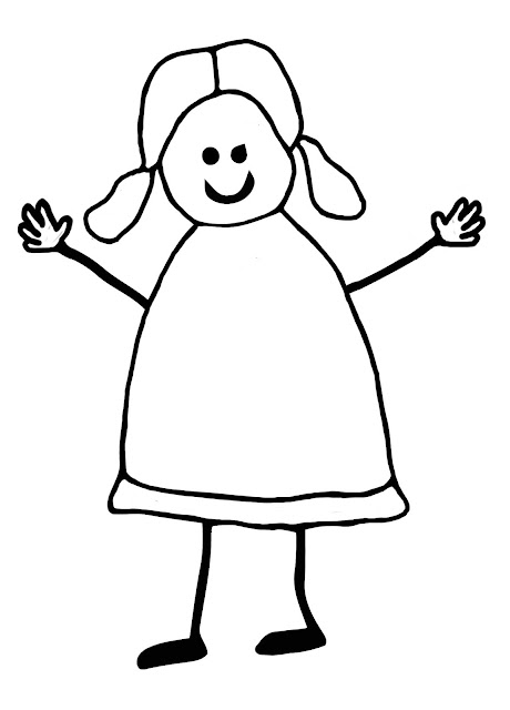 Stick girl colouring page for kids.