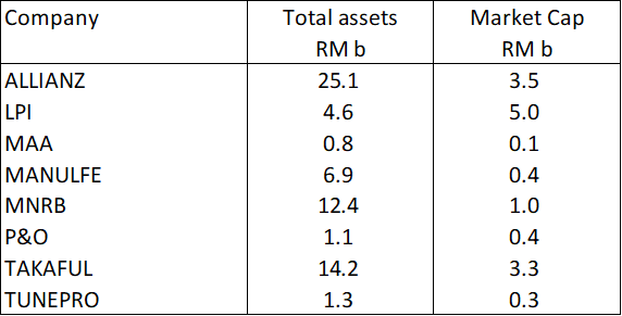 MNRB Table 2: Profile of Bursa Malaysia insurance companies