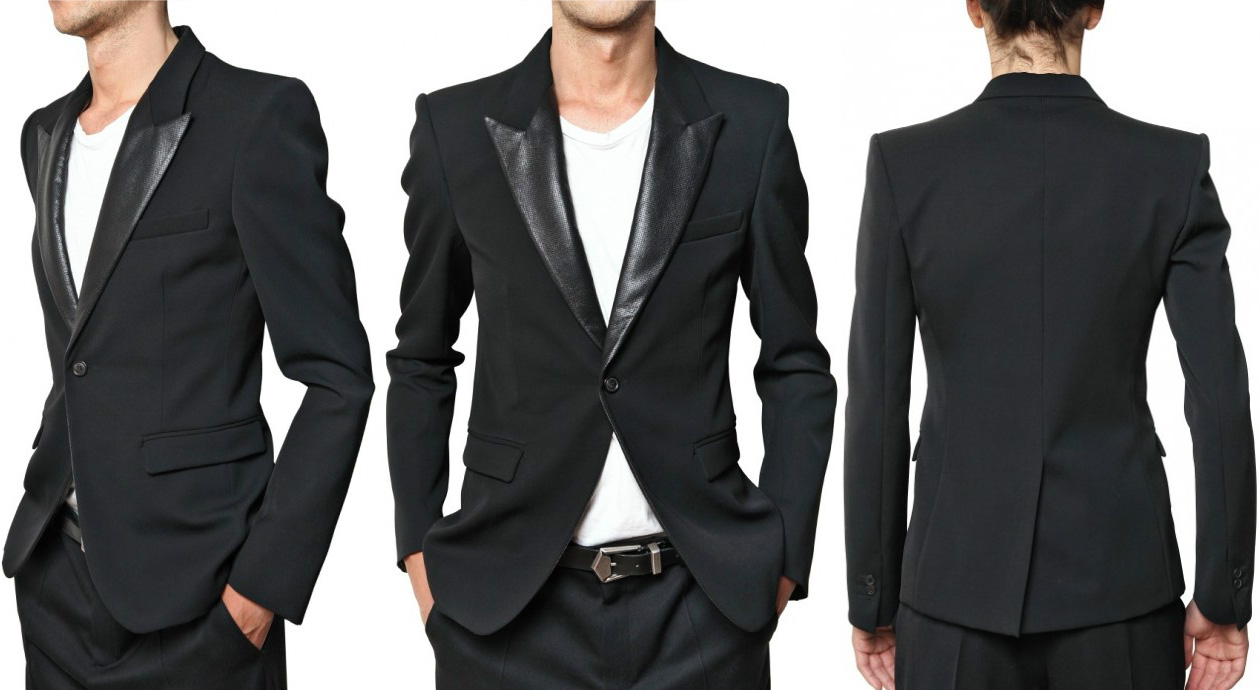 BALMAIN - PERFORATED LEATHER LAPEL TWILL WOOL JACK