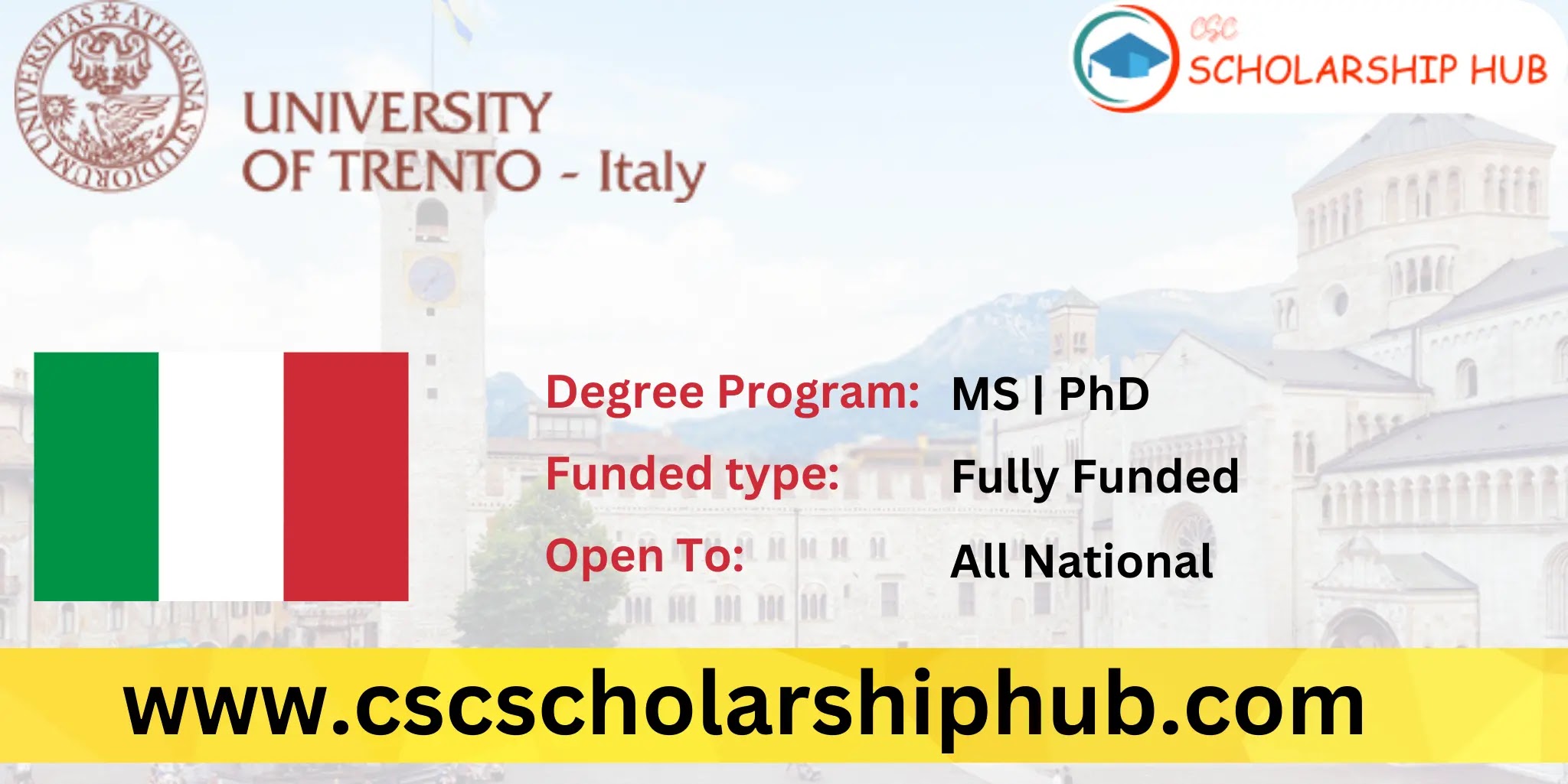 University of Trento Italy Scholarship