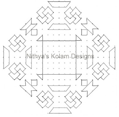 Kolam 107: Diwali Kolam 21 to 5 dots 2