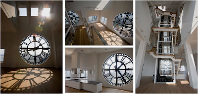 brooklyn apartment has four clocks & a glass walled elevator @ alphabetaglamour