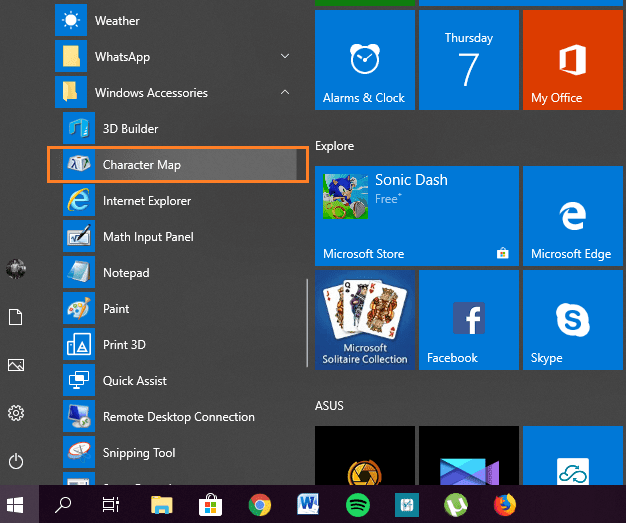 character map windows 10