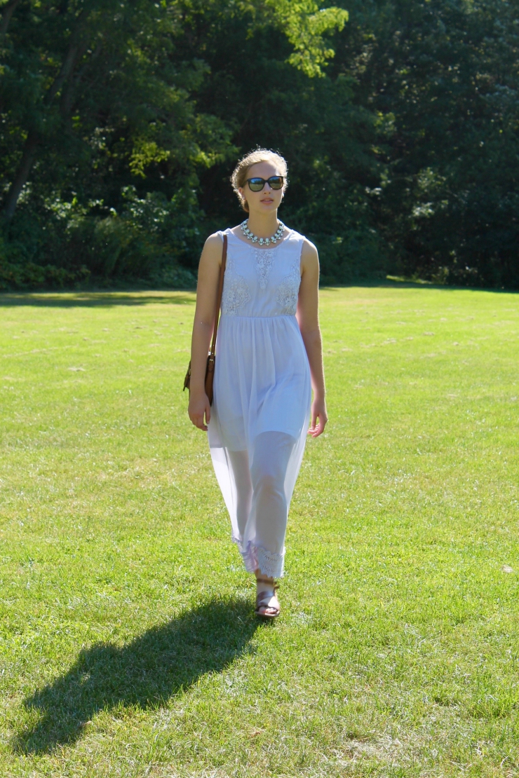 fancy lavendar summer dress with a statement necklace | ootd