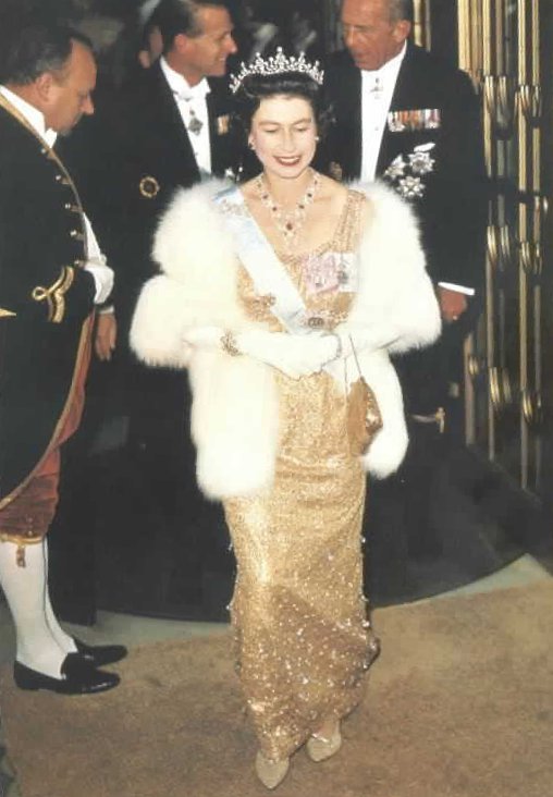 Image result for queen elizabeth in gold and white