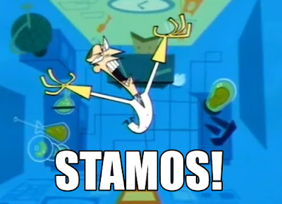 Dr. Scudworth from Clone High shouting STAMOS! To the sky.