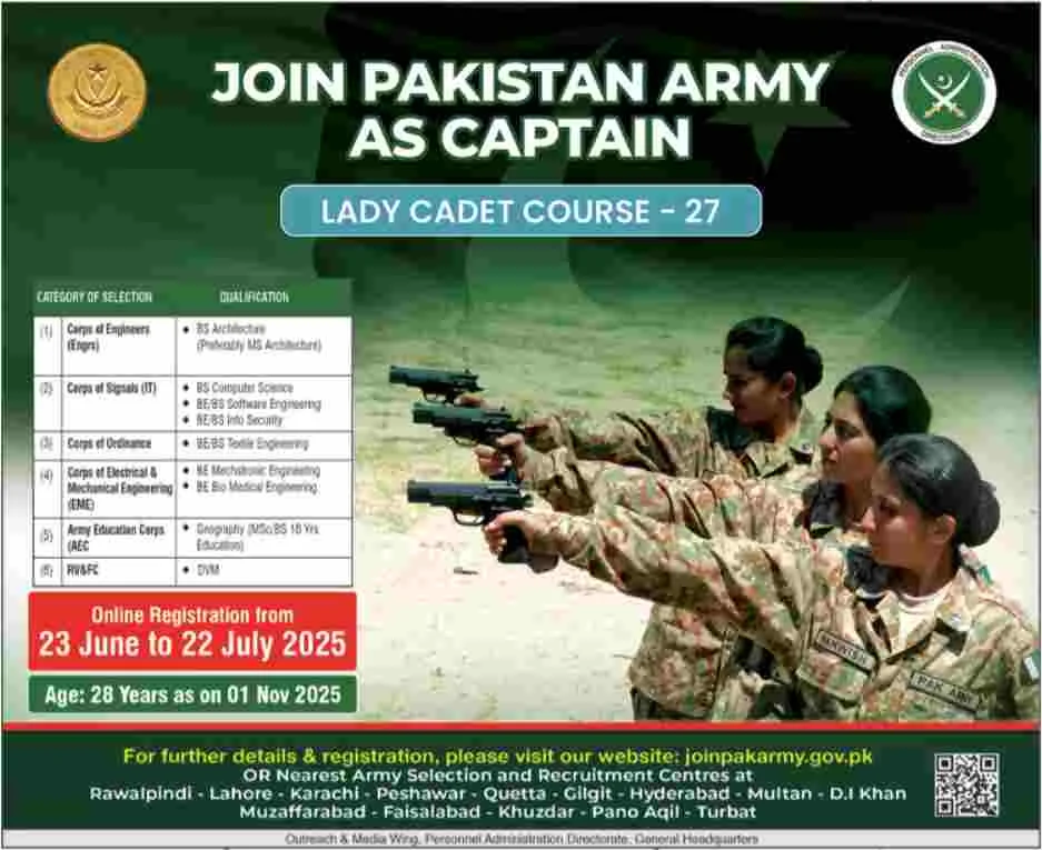Join Pakistan Army Lady Cadet Course 2025 – Apply Online Now
