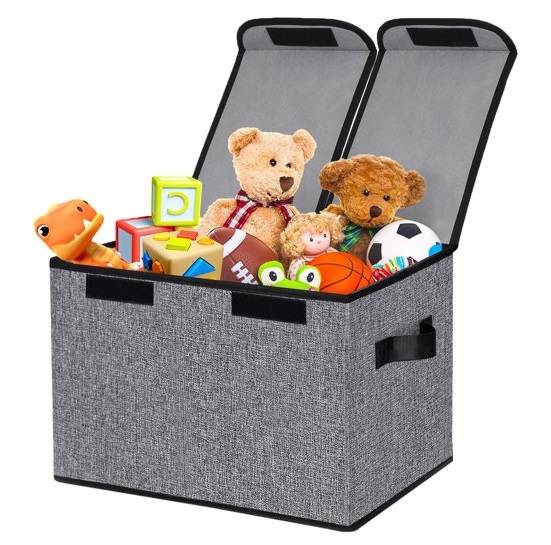 Image: 91L Large Toy Box Chest Storage Organizer with Lid, Collapsible Kids Toy Box with Sturdy Handles for Nursery, Playroom