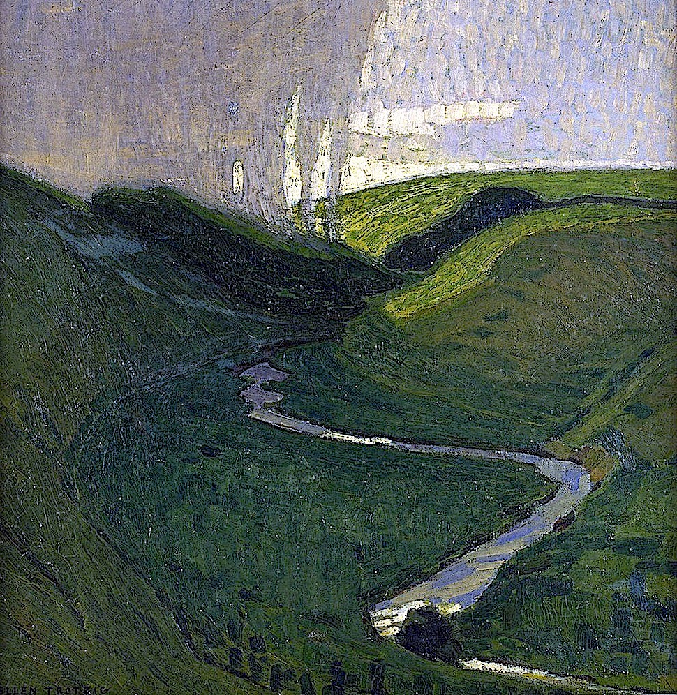 an Ellen Trotzig 1910 painting of a landscape with rain