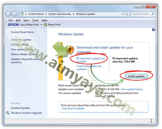  Gambar: Mengatur update yang akan di install di windows 