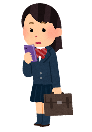 立ってスマホを使う人のイラスト（女子学生・無表情）