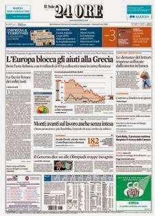 Il Sole 24 Ore del 15 Febbraio 2012 | ISSN 0391-786X | PDF HQ | Quotidiano | Economia | Finanza | Politica
Il Sole 24 Ore è il quotidiano economico più venduto tra quelli pubblicati in Italia e il terzo giornale d'informazione più venduto nel paese dopo il Corriere della Sera e La Repubblica.
La testata nacque il 9 novembre 1965 dalla fusione di due quotidiani: Il Sole, fondato nel 1865, e 24 Ore, nato nel 1946.