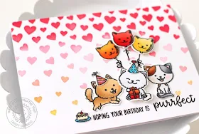 Sunny Studio Stamps: Cascading Hearts Purrfect Birthday Trio of Kitties Card by Nancy