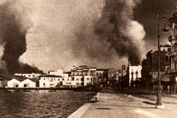 9 April 1941 worldwartwo.filminspector.com Thessaloniki Greece smoke harbor