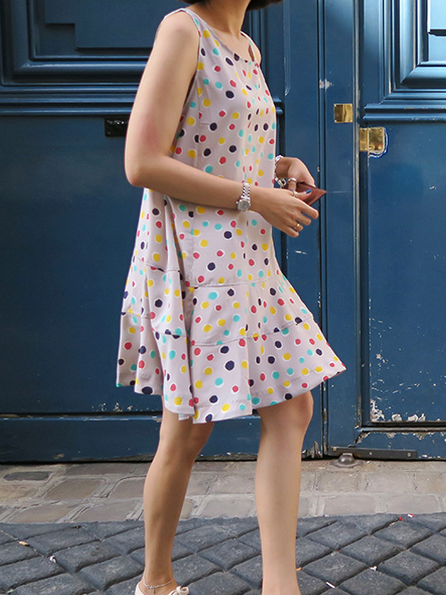  Colorful Polka Dot Drop Waist Dress