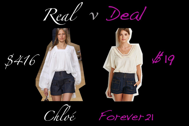 Real verses Deal featuring Chloe denim shorts verses Forever 21 shorts verse