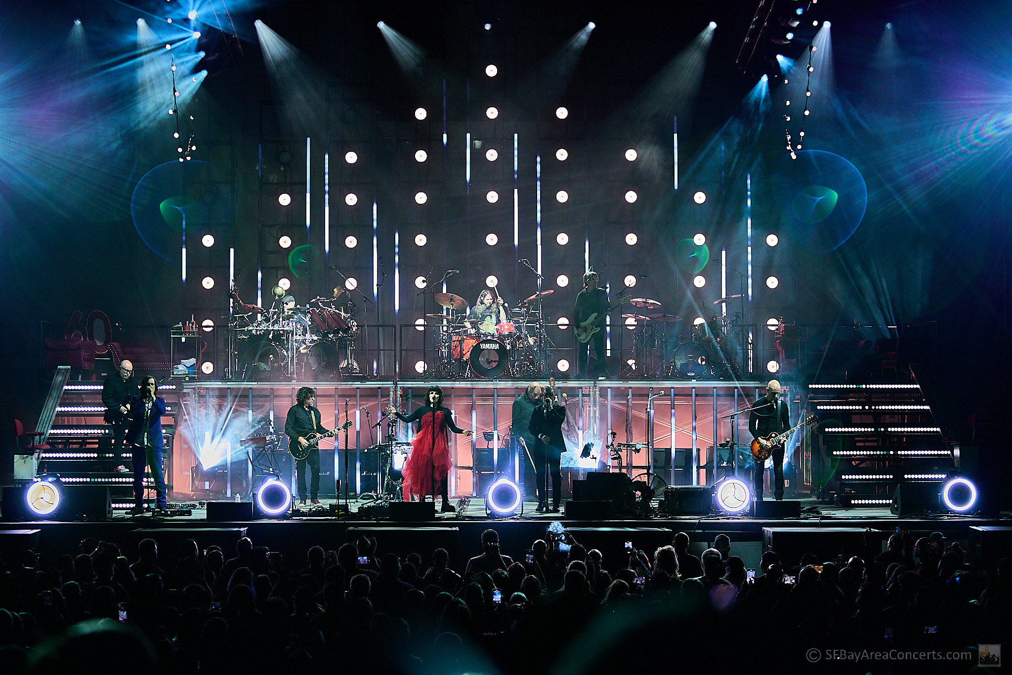 Mat Mitchell, Matt McJunkins, Tim Alexander, Ler LaLonde, Carina Round, Gunnar Olsen, Les Claypool, Maynard James Keenan, Greg Edwards, and Billy Howerdel (L-R) @ the Greek Theater (Photo: Kevin Keating)