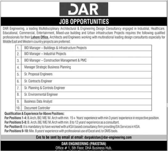 Jobs opportunities  by DAR Engineering