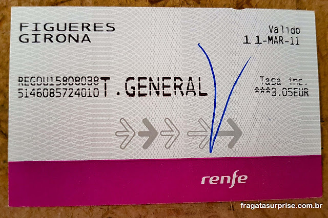 Passagem de trem para Girona na Espanha