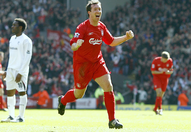 An elated Robbie Fowler after scoring a goal for Liverpool