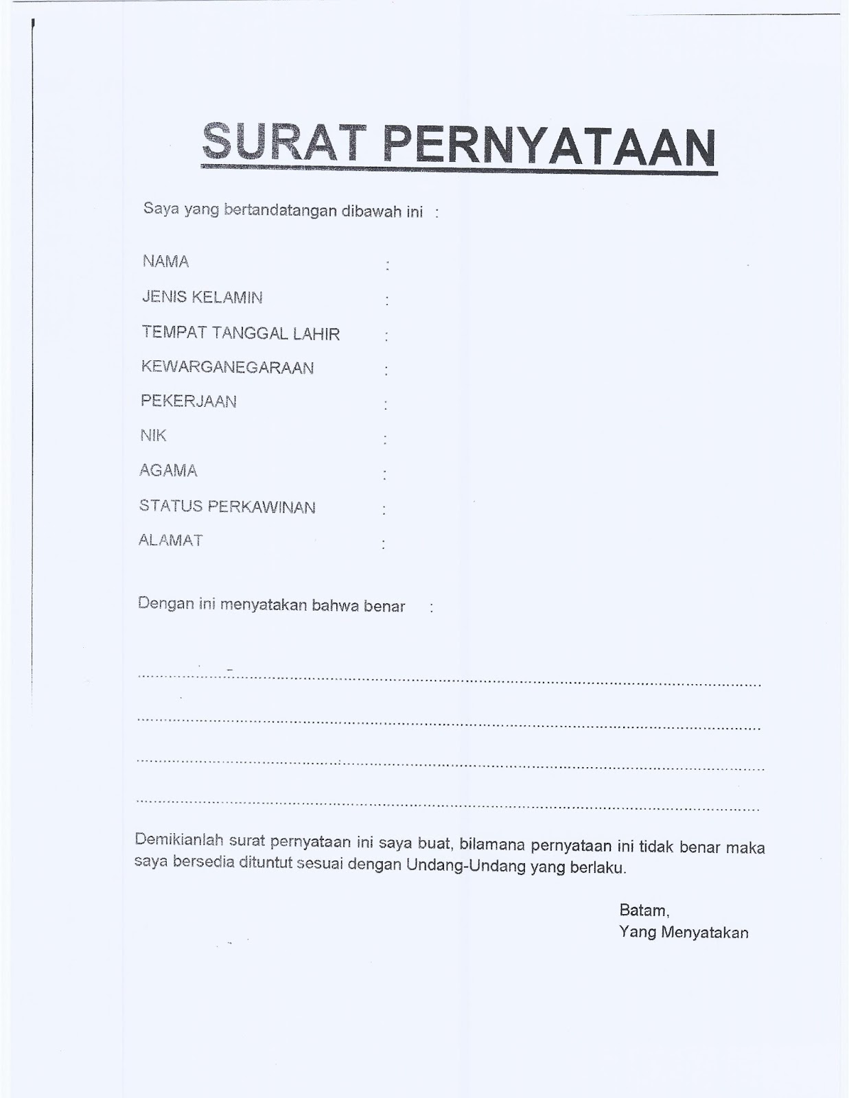 Contoh Surat Pernyataan Dokumen Asli - Healthy Body Free Mind