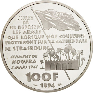 France 100 Francs Silver coin 1994 Battle of Kufra