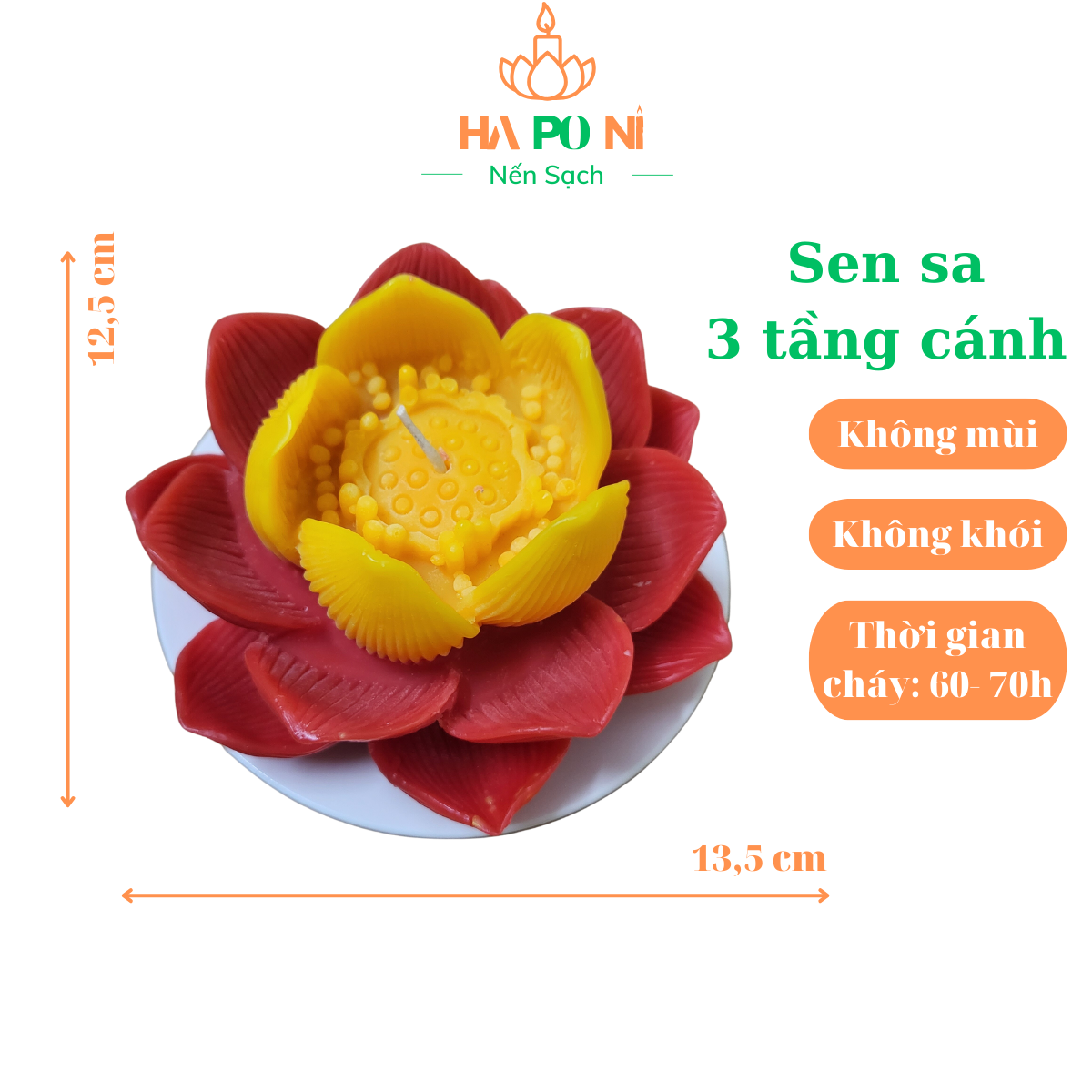Nến hoa sen sa HAPONI 3 tầng cánh màu đỏ, nến sen cúng Phật không khói, thời gian cháy 60 giờ