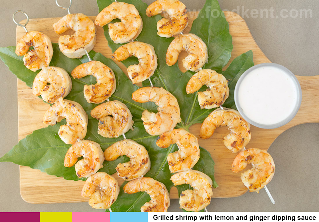 Grilled shrimp with lemon and ginger dipping sauce