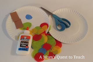 Toddler craft supplies; glue, paper plates, scissors, tissue paper