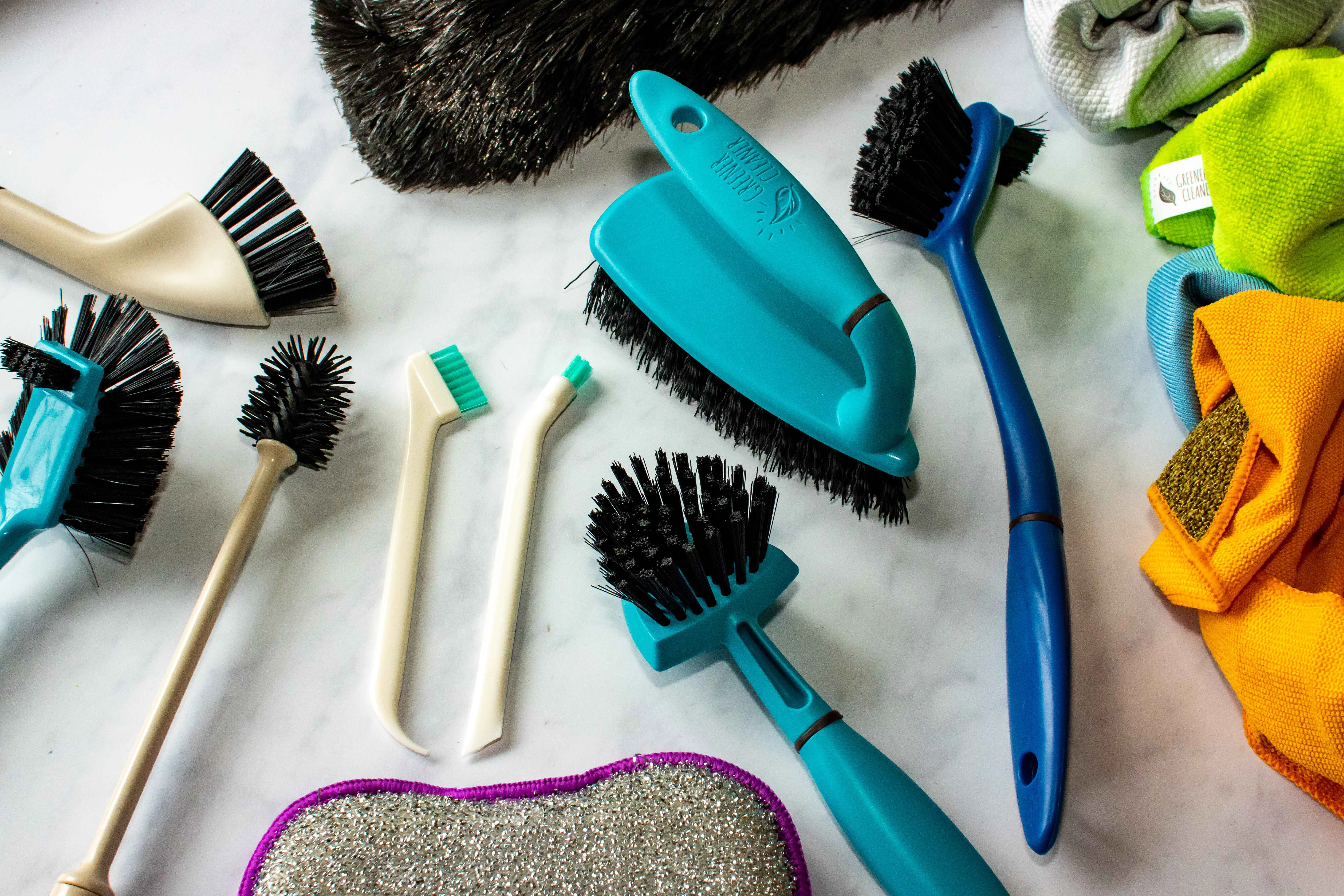 The range of Greener Cleaner cleaning brushes and cloths received to review