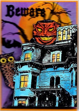 2011 10 LRoberts ATC Lantern Beware of the Haunted House Single ATC