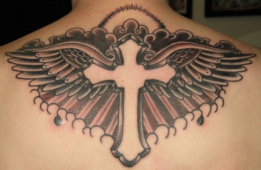 tattoos of cross with wings.