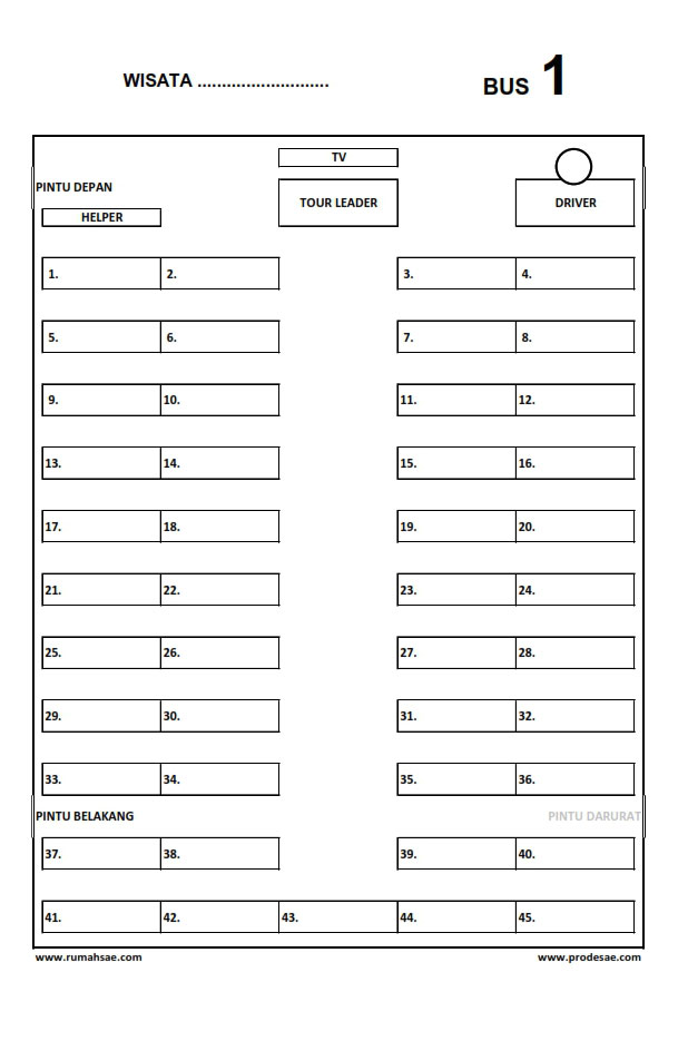 Download Denah Kursi Bus 49 dan 45 Kursi Seat 2-2 File Excel