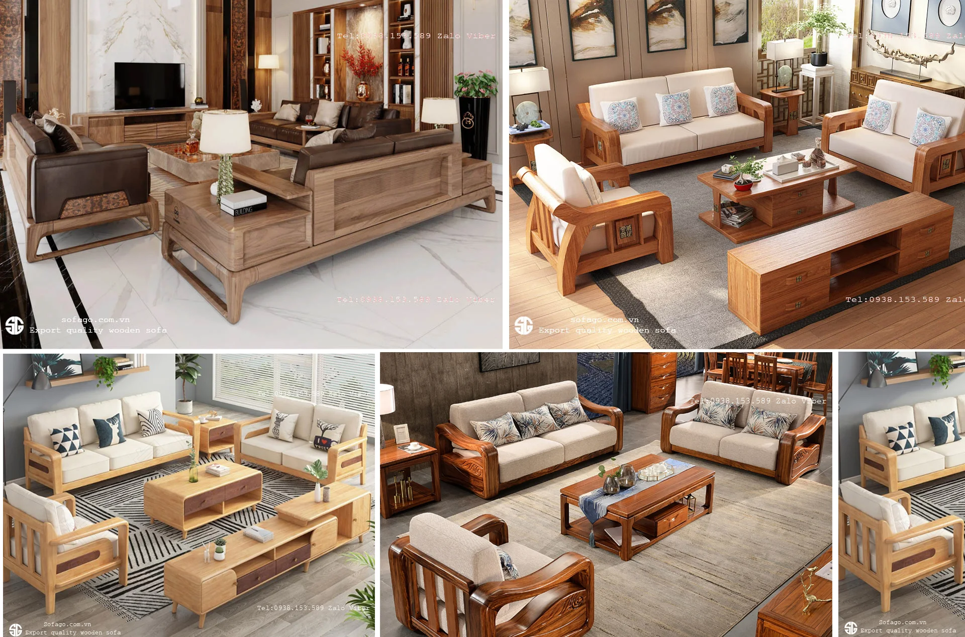 sofa gỗ xếp đối diện