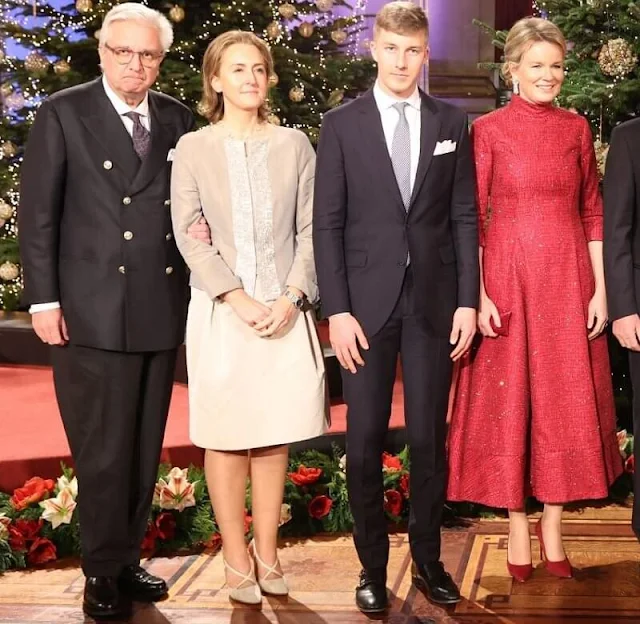 Princess Eleonore wore a new Erica floral-print chiffon dress by Diane von Furstenberg. Crown Princess Elisabeth in blue dress