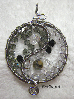Yin & Yang Wire Wrapped Pendant with Swarovski Crystals